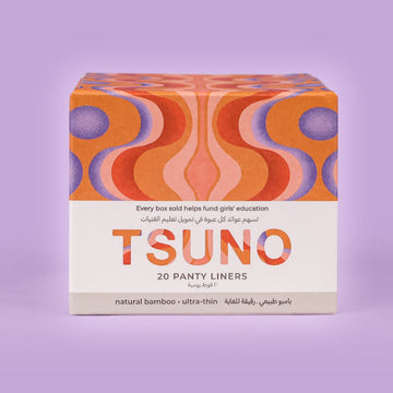 Tsuno panty linvers box containing 20 panty liners made of natural bamboo